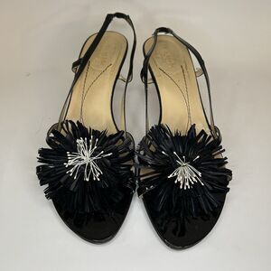 Kate Spade Kitten Heel Slingback Sandals Black Patent Flower Burst Womens Sz 10